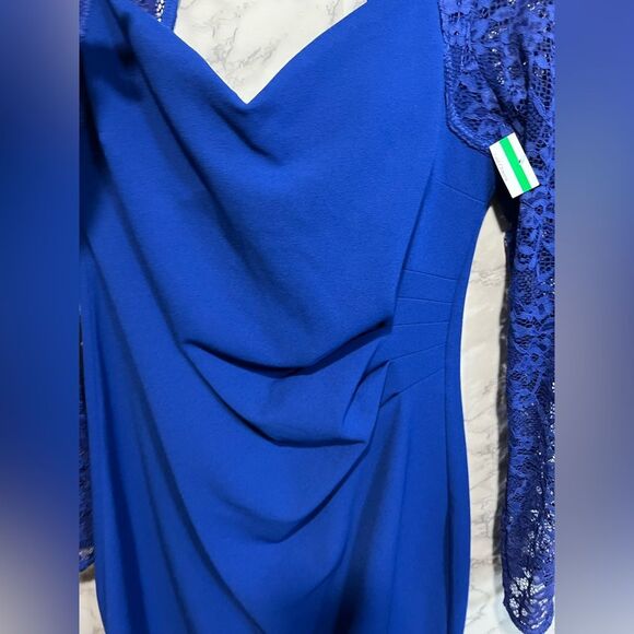 NEW GUESS Lace Sleeve Scuba Crepe Sheath Dress, Cobalt, Size 14 Long Sleeves - Picture 8 of 15
